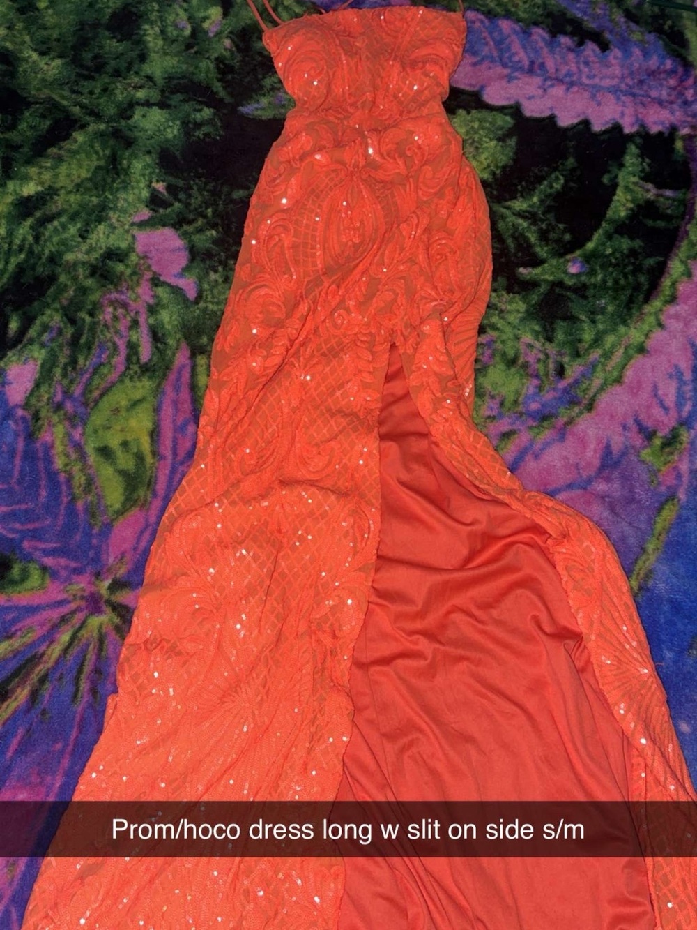 Windsor bright orange Sequined Side-Slit Prom Dress